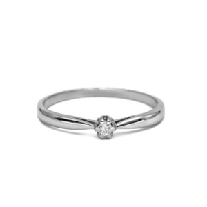 Petrals fehérarany gyűrű hatkaros foglalattal és briliáns gyémánttal, karcsú, modern női dizájnban