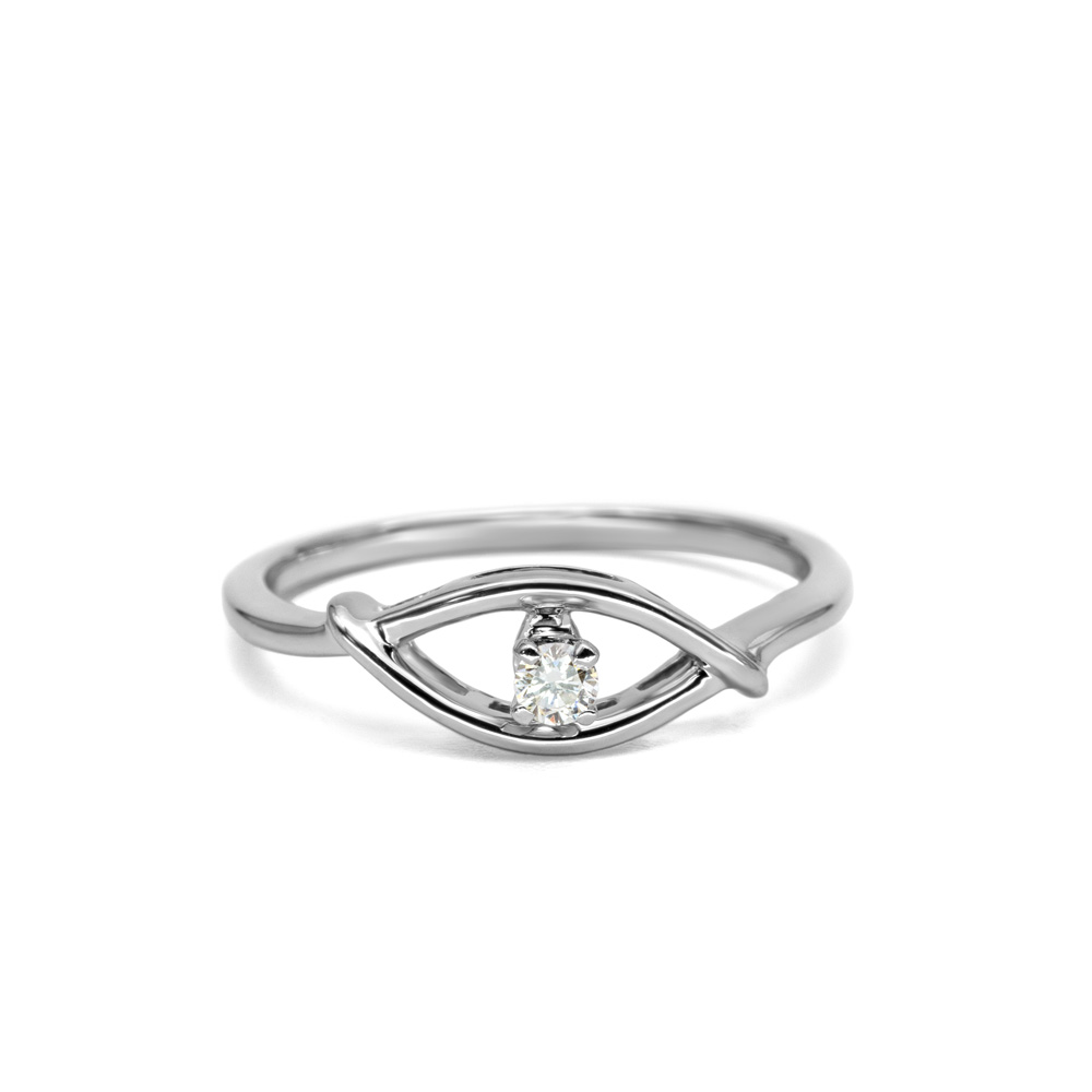 Petrals fehérarany gyűrű ovális levél foglalattal és központi gyémánttal, letisztult, természet ihlette dizájnban