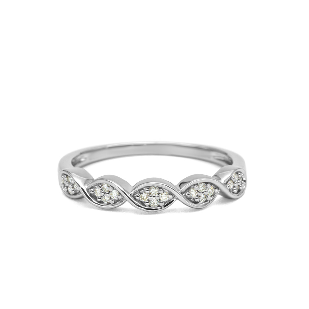 Petrals fehérarany gyűrű hullámos sínnel, marquise levél alakú pavé gyémánt motívumokkal, modern nőies dizájnban