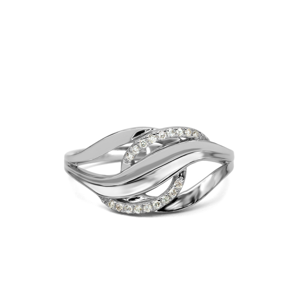 Petrals fehérarany gyűrű kétszintű hullám motívummal, két pavé gyémántsorral, modern virág ihlette női dizájnban