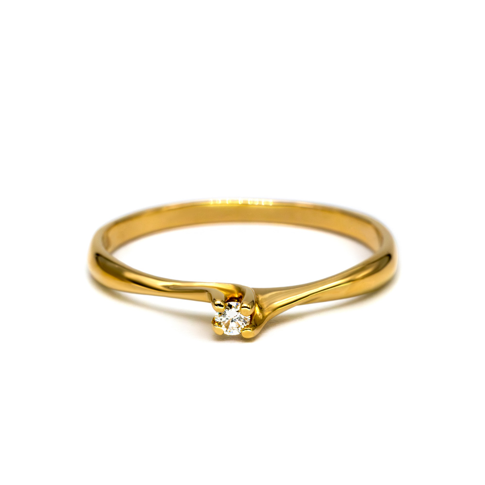 Petrals Tulipán sárga arany íves gyűrű, karmos foglalatú briliáns gyémánttal.