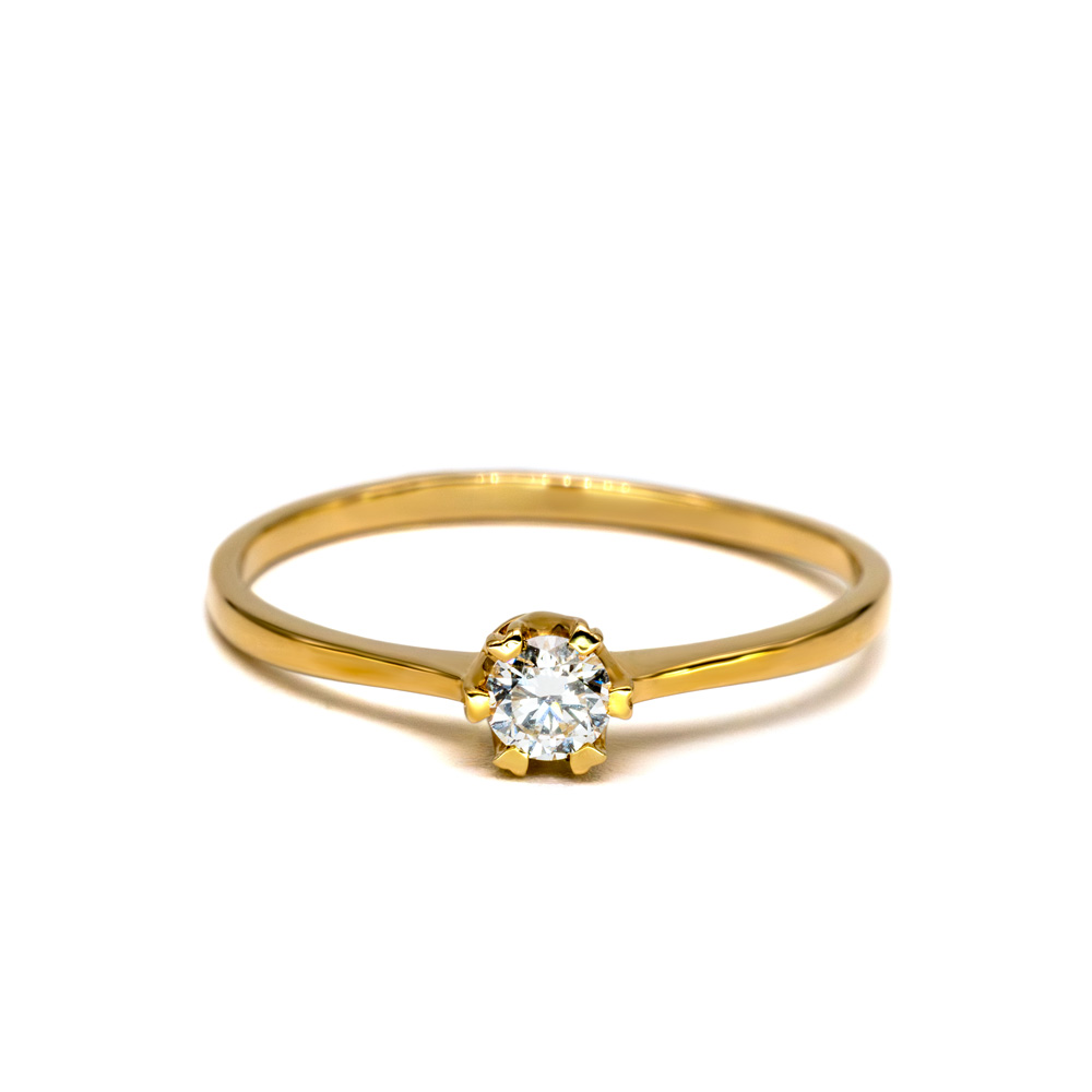 Petrals Gardenia sárga arany hatkaros szoliter gyűrű briliáns csiszolású gyémánttal.