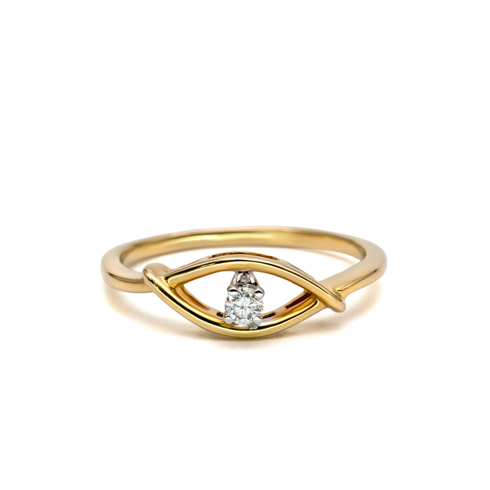 Petrals Acacia sárga arany áttört gyűrű átfedő motívummal és középen briliáns gyémánttal.