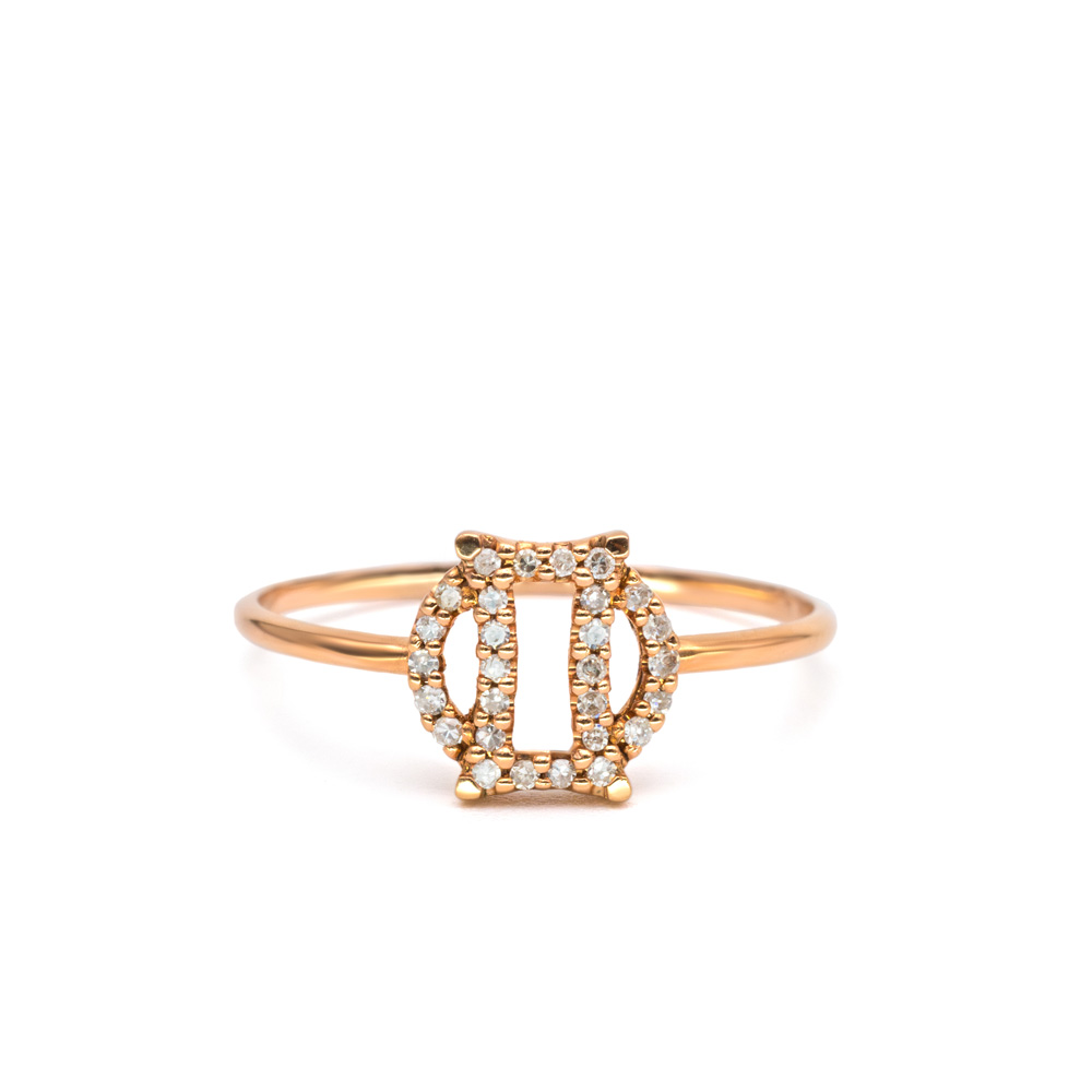 Petrals Viburnum rozé arany klasszikus pavé gyémánt gyűrű áttört, téglalap motívummal.