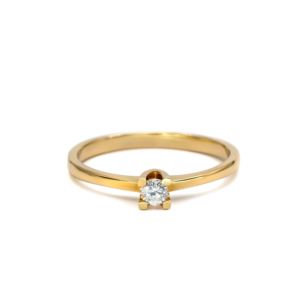 Petrals Fresia letisztult sárga arany gyűrű kerek gyémánttal, négykarom-foglalatban.