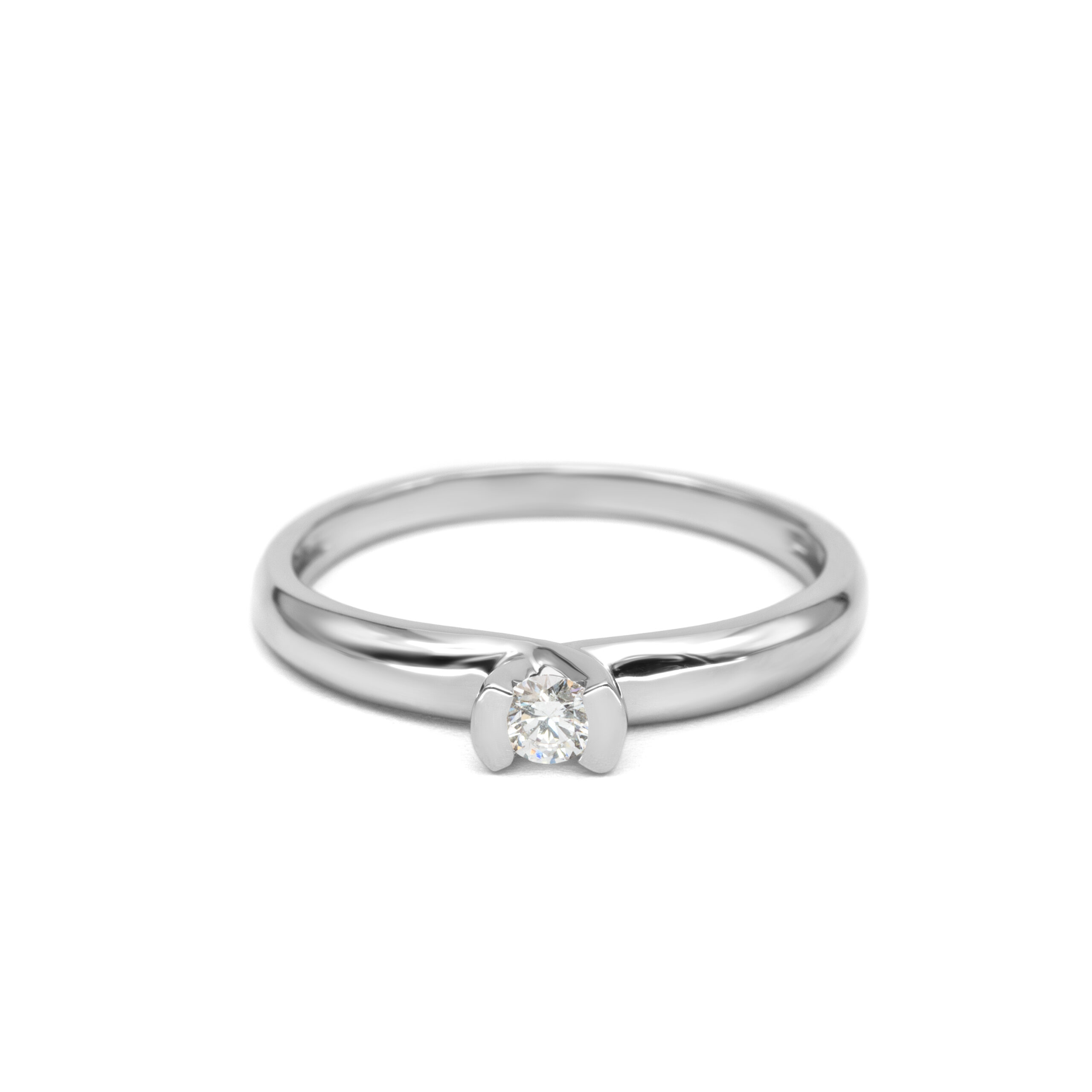 Petrals fehérarany gyűrű finom íves foglalattal, briliáns gyémánttal, kortárs női dizájnban