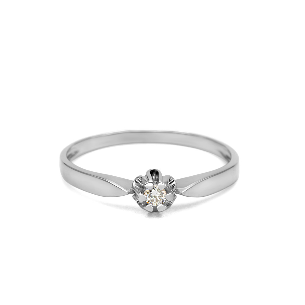 Petrals fehérarany gyűrű hatszirmú foglalatban G színű gyémánttal karcsú elegáns stílusban