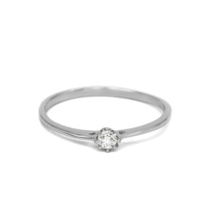 Petrals fehérarany gyűrű hatszirmú foglalatban ragyogó gyémánttal, légies szoliter stílusban