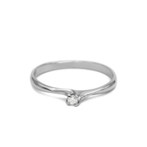 Petrals fehérarany íves soliter gyűrű briliáns gyémánttal, minimál modern női dizájnban