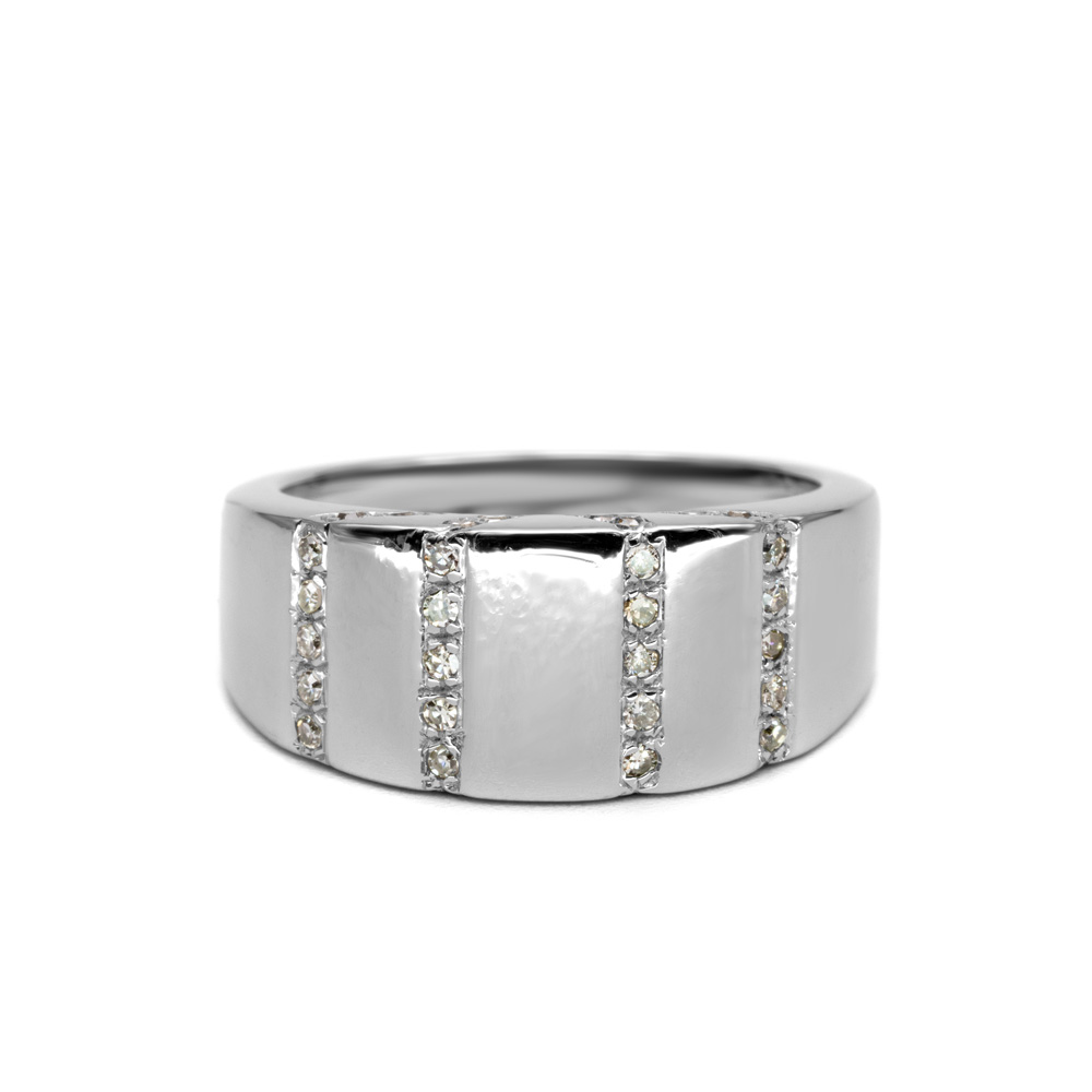 Petrals fehérarany női gyűrű öt függőleges pavé gyémántcsíkkal, széles modern dizájnban