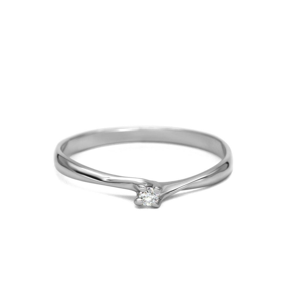 Petrals fehérarany gyűrű soliter foglalatban, központi briliáns gyémánttal, klasszikus elegáns női dizájnban, keresőbarát leírással