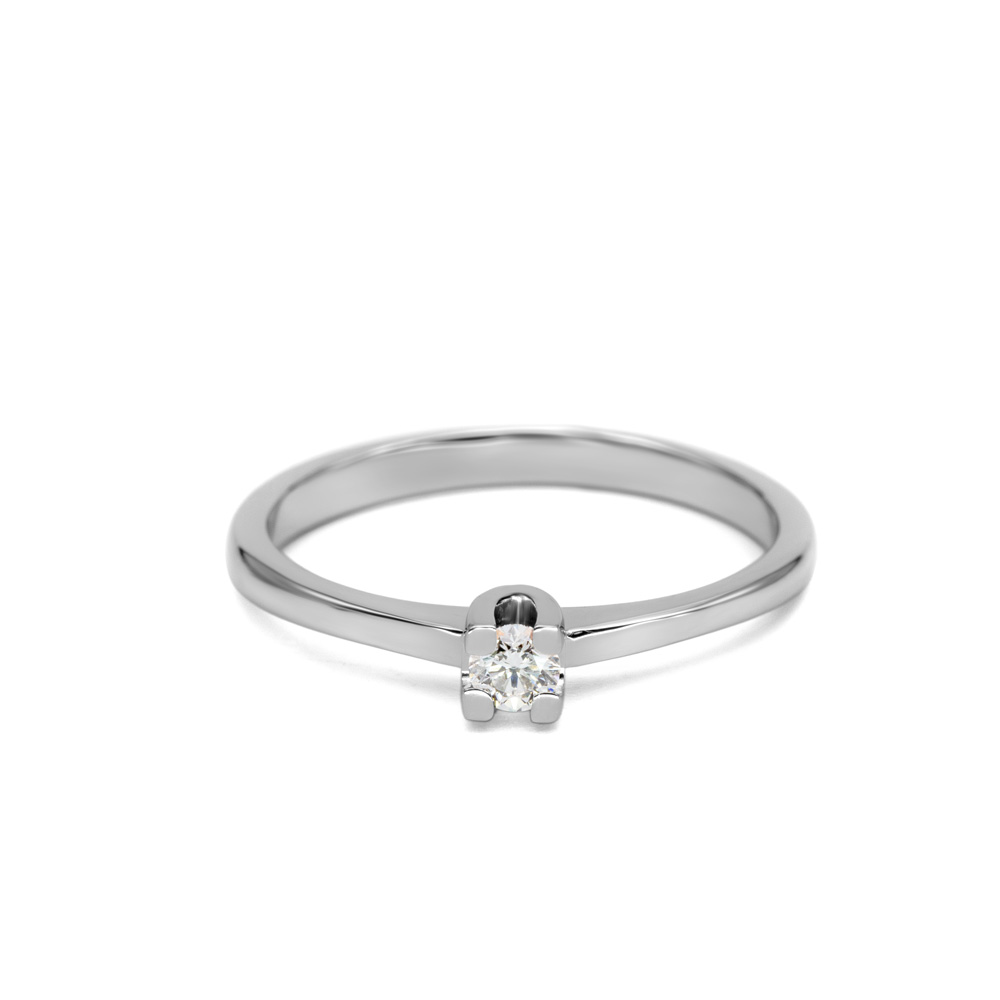 Petrals fehérarany szoliter gyűrű négykarmos foglalattal, briliáns gyémánttal, letisztult klasszikus dizájnban