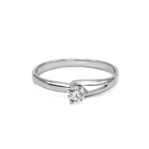 Petrals fehérarany gyűrű ívelt aszimmetrikus karral, briliáns gyémánttal, elegáns női dizájnban