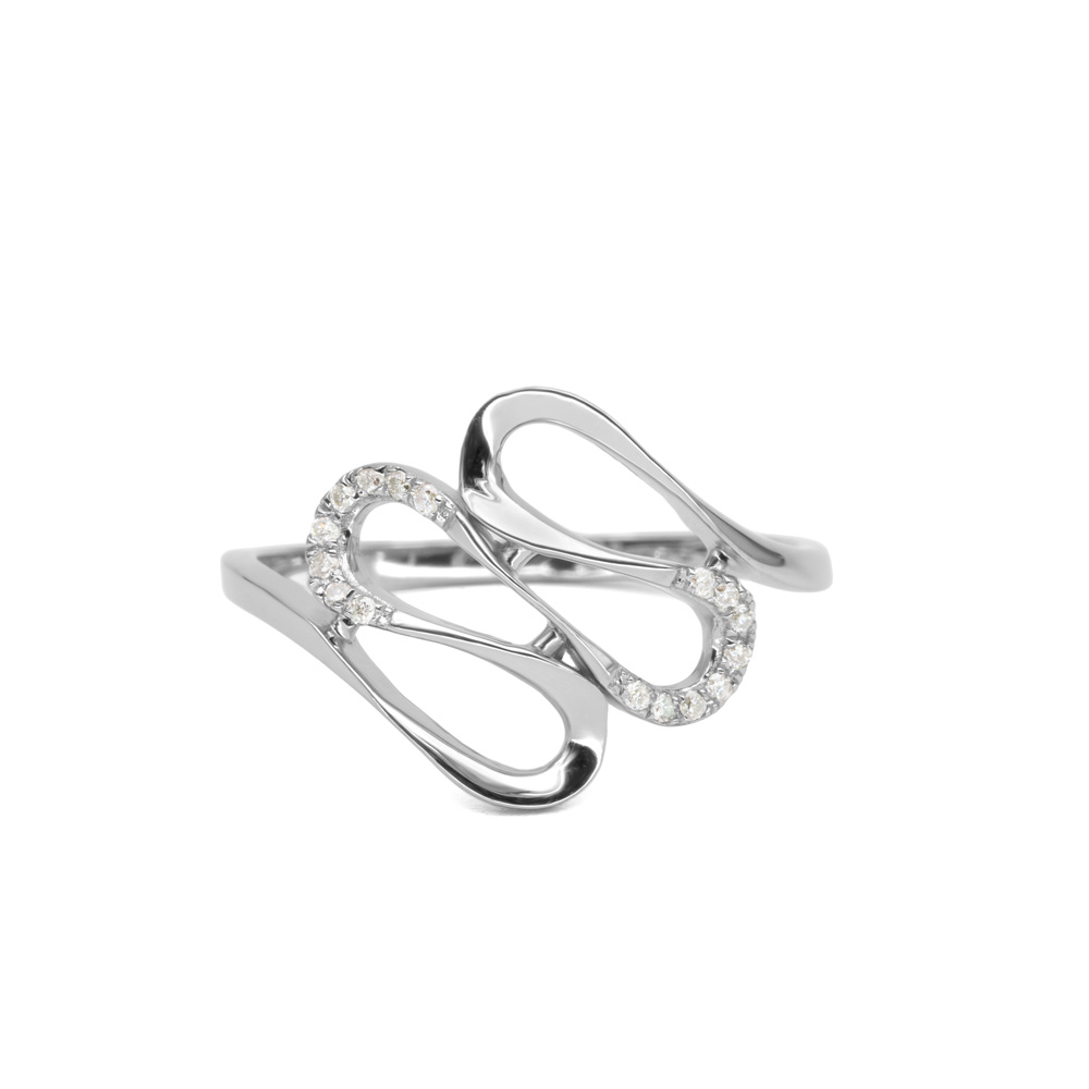 Petrals fehérarany áttört hullám gyűrű pavé gyémántokkal, absztrakt modern dizájnban