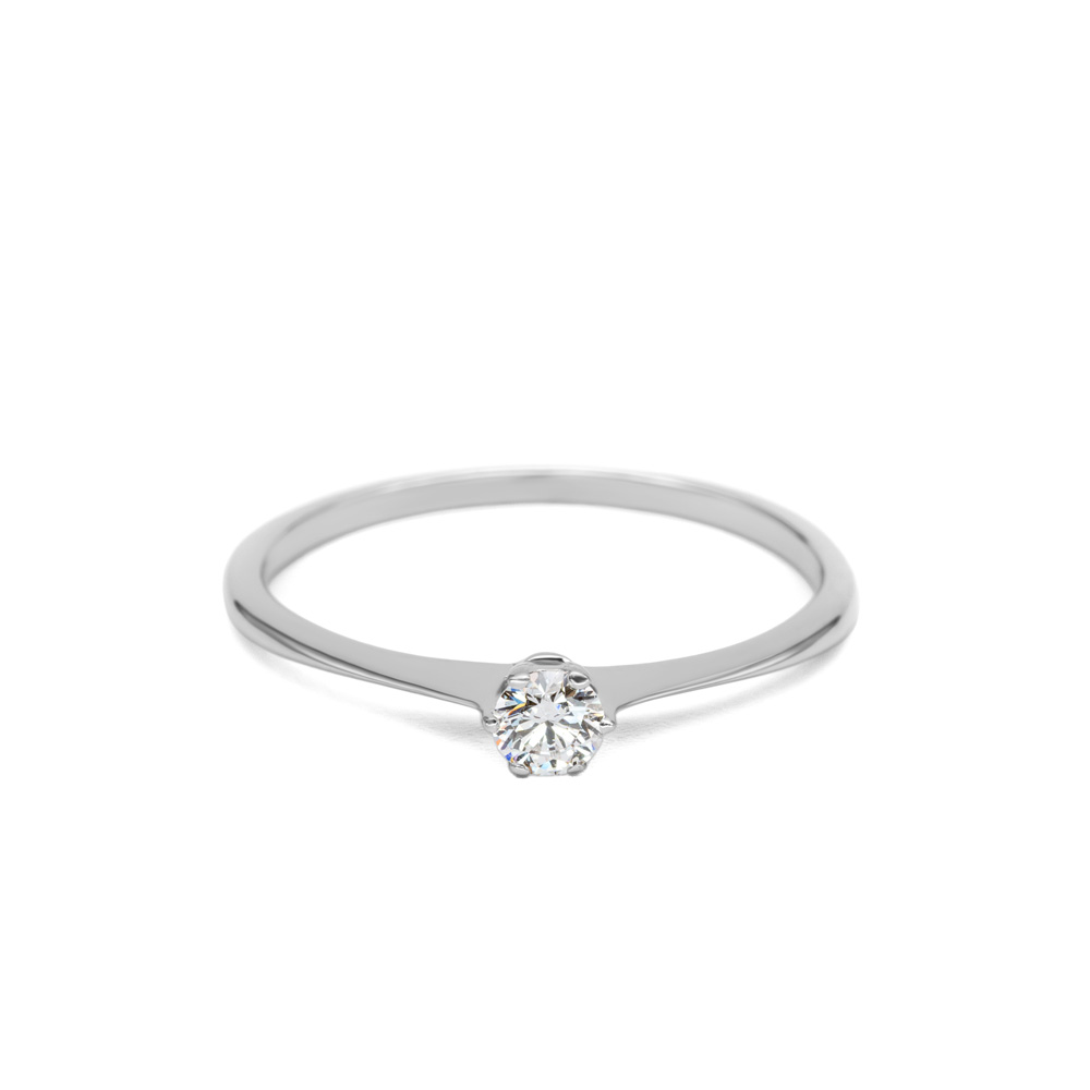 Petrals fehérarany gyűrű hatszirmú foglalatban VS gyémánttal karcsú elegáns stílusban