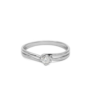 Petrals fehérarany gyűrű kettős sínnel, briliáns gyémánttal, ötágú foglalatban modern női dizájnban