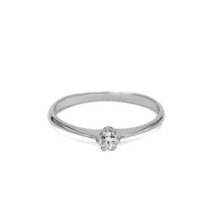 Petrals fehérarany gyűrű hatszirmú virágfoglalattal, briliáns gyémánttal, finom női szoliter dizájnban