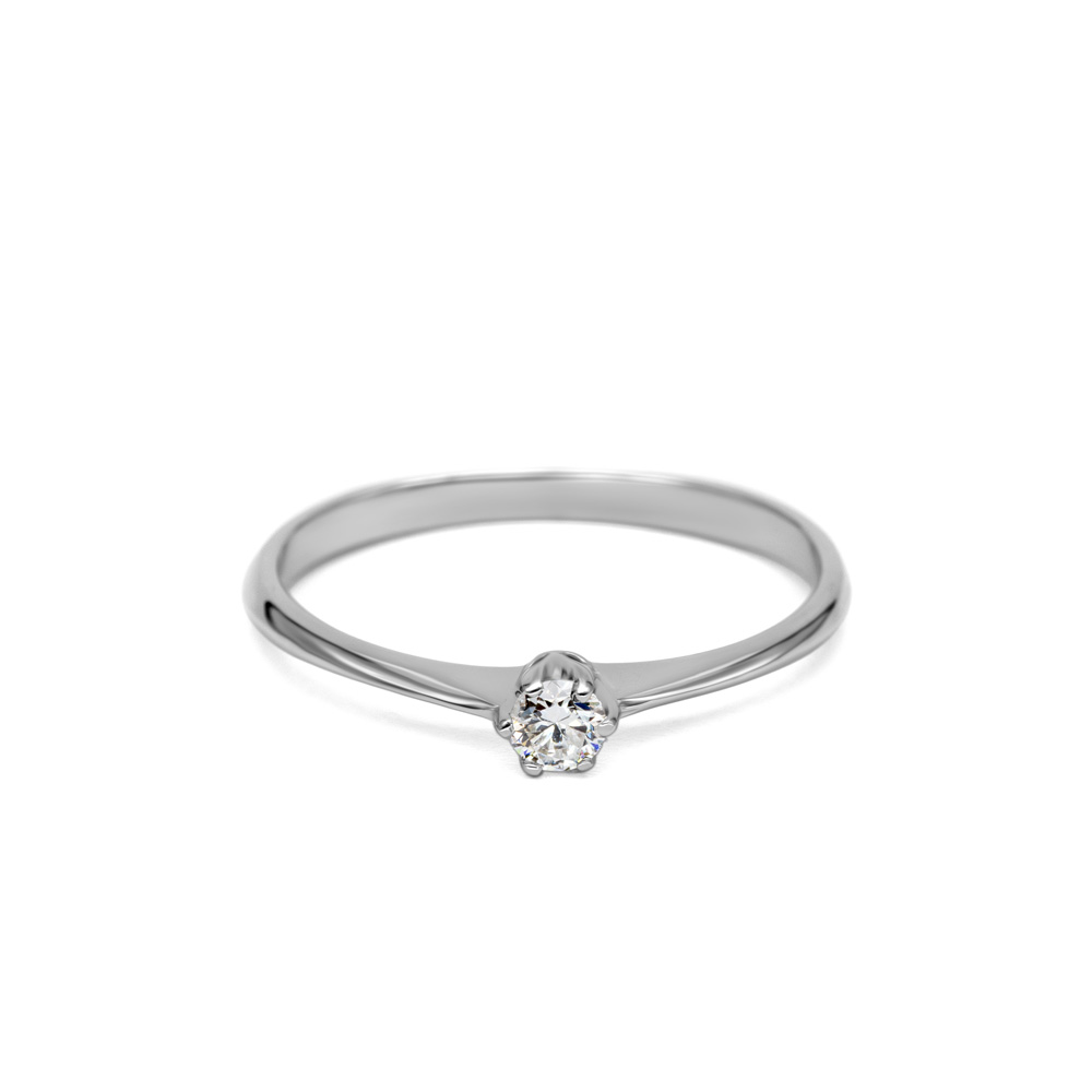 Petrals fehérarany gyűrű hatszirmú virágfoglalattal, briliáns gyémánttal, finom női szoliter dizájnban