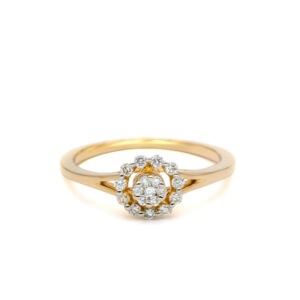 Petrals sárga arany gyűrű kettős gyémánt kör foglalattal ragyogó briliáns kövekkel elegáns stílusban