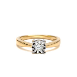 Petrals sárgaarany soliter gyémántgyűrű négykarmos klasszikus foglalattal, elegáns prémium női dizájnban