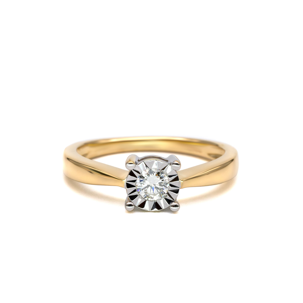 Petrals sárgaarany soliter gyémántgyűrű négykarmos klasszikus foglalattal, elegáns prémium női dizájnban
