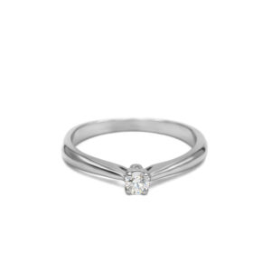 Petrals fehérarany karcsú soliter gyűrű négyszögfoglalatos briliáns gyémánttal, letisztult női dizájnban