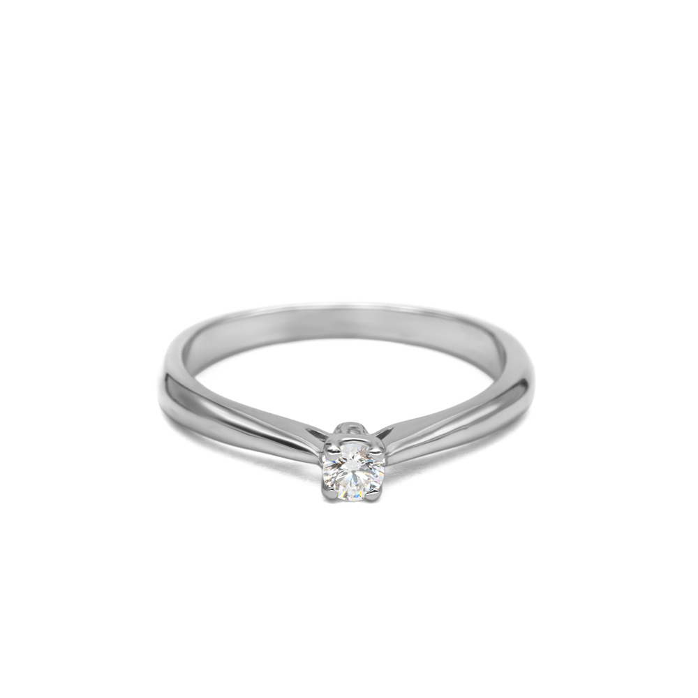 Petrals fehérarany karcsú soliter gyűrű négyszögfoglalatos briliáns gyémánttal, letisztult női dizájnban