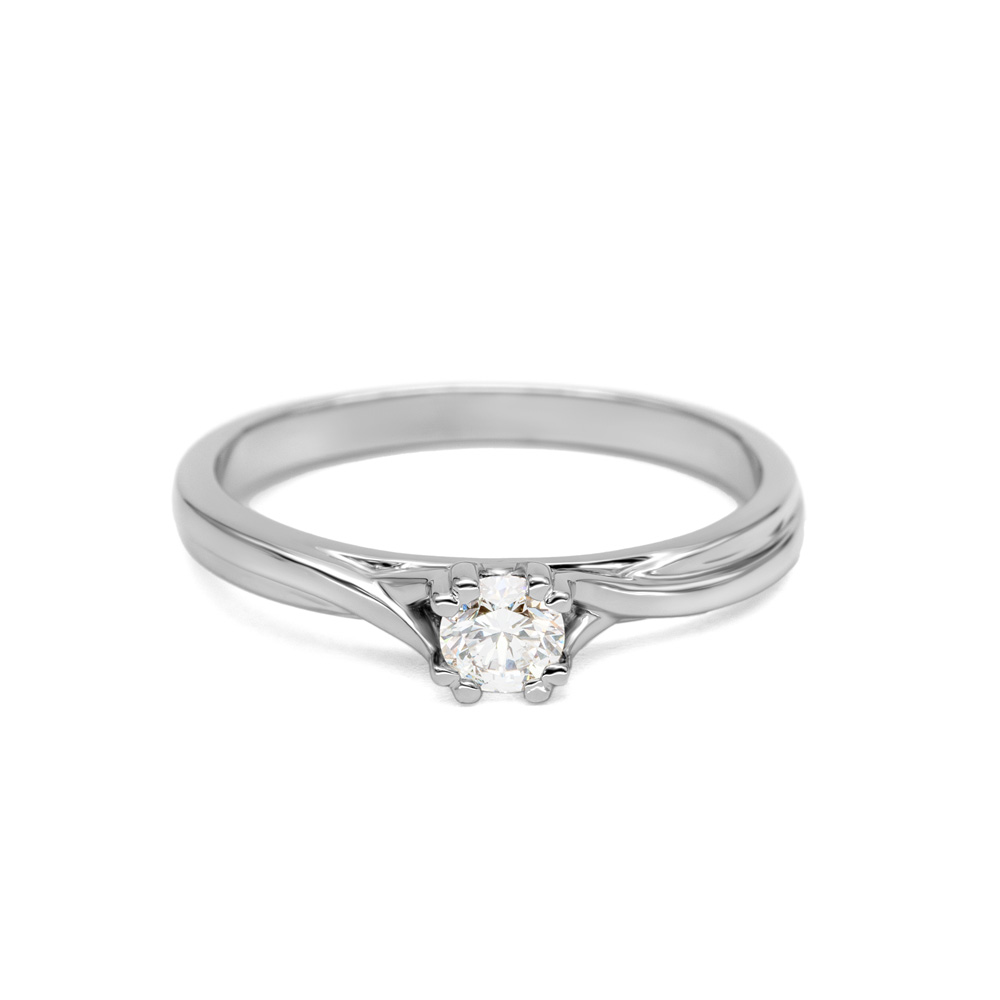 Petrals fehérarany íves szoliter gyűrű központi briliáns gyémánttal elegáns modern dizájnban