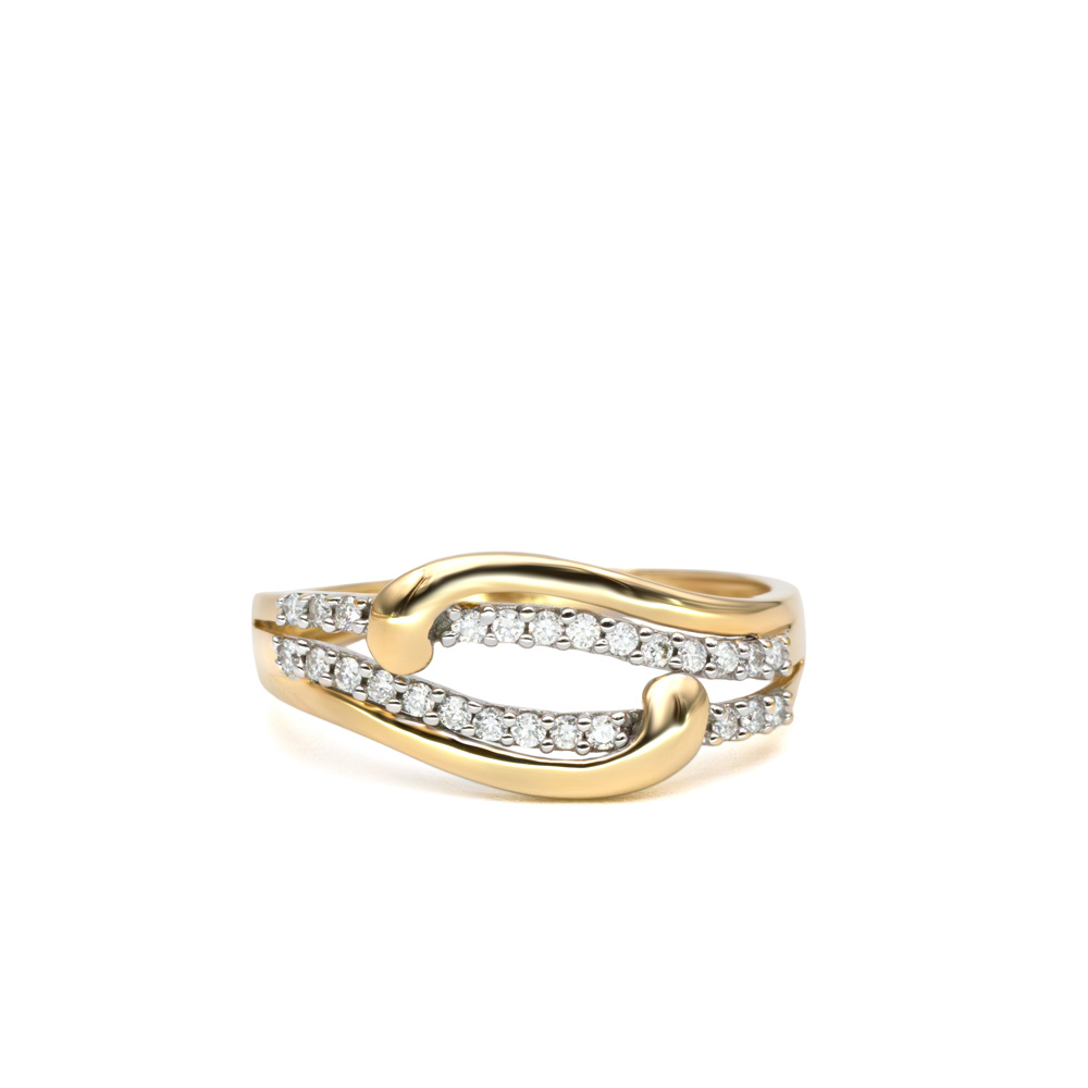 Petrals sárga arany gyűrű duplasínnel, hullámformán pavé gyémántsorral, figyelemfelkeltő női dizájnban