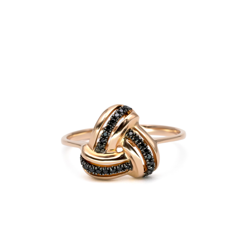 Petrals rozé arany gyűrű pavé fekete gyémánt csomó foglalattal modern luxus designban