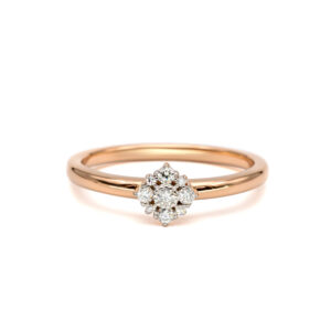 Petrals rozéarany gyűrű hatszirmú virág cluster foglalattal és briliáns gyémántokkal, modern női dizájnban