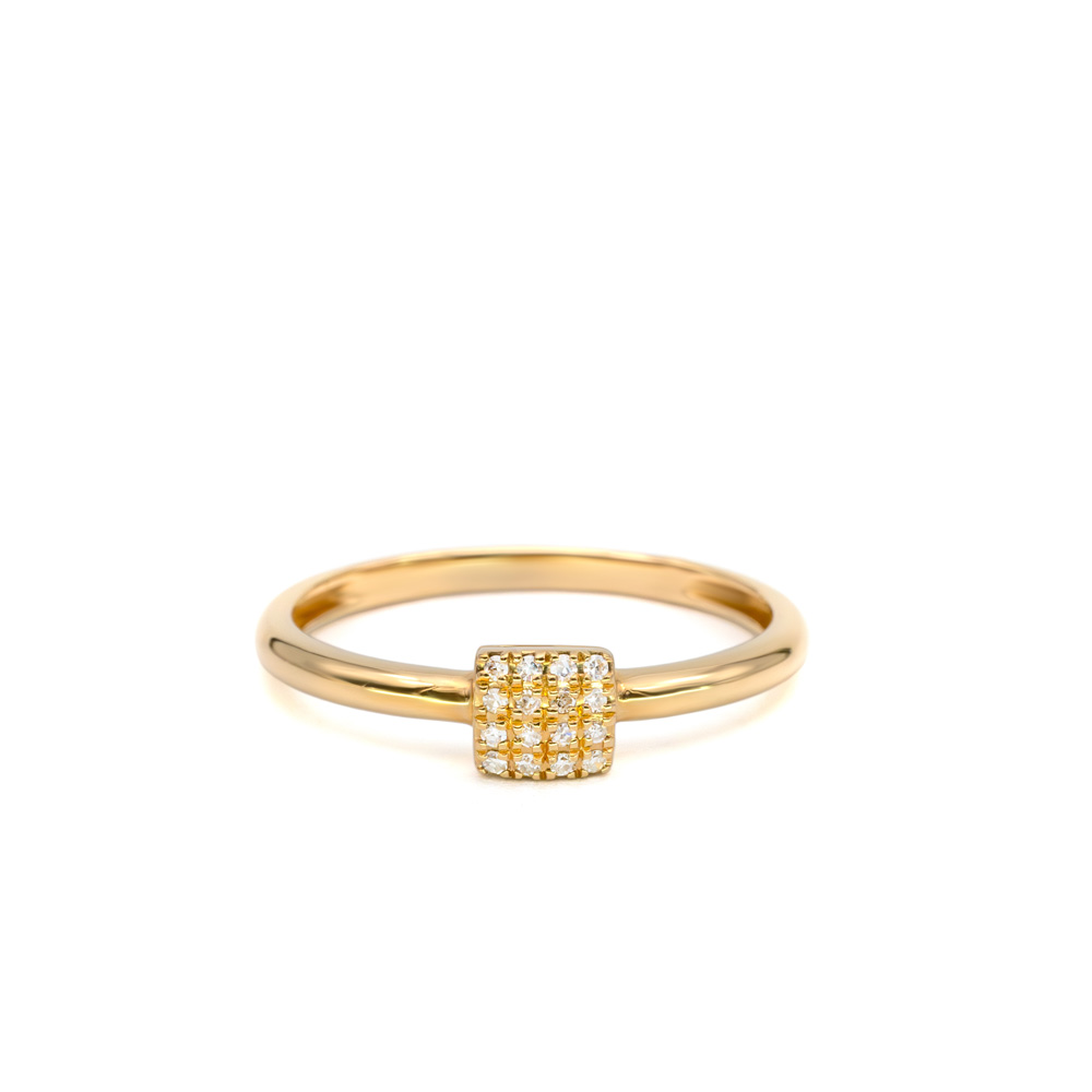 Petrals sárga arany gyűrű négyzet pavé gyémánttal, elegáns minimalista dizájnban