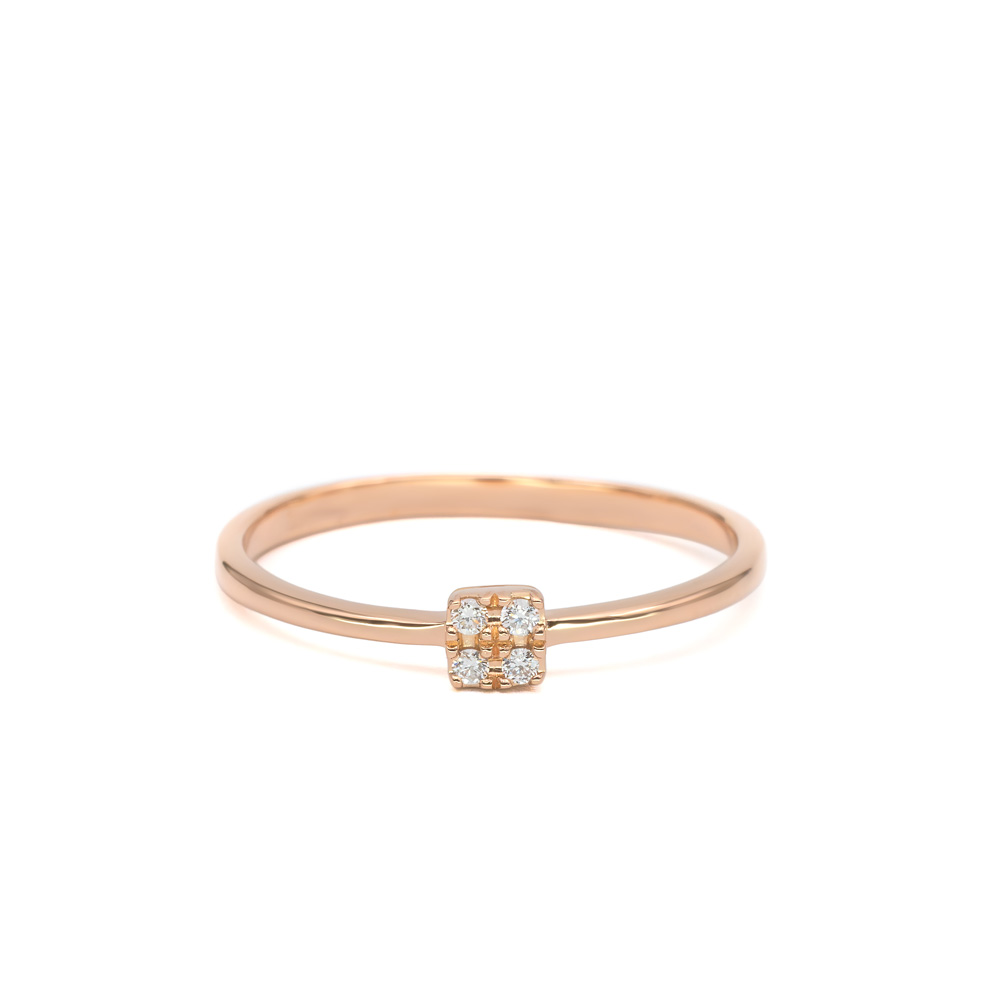 Petrals rozé arany vékony gyűrű kis négyzet alakú gyémánt cluster fejjel
