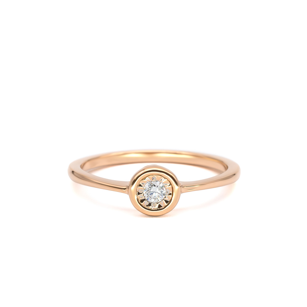 Petrals rozé arany vékony gyűrű központi bezel foglalású briliáns gyémánttal