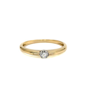 Petrals sárga arany klasszikus szoliter gyűrű kerek briliáns gyémánttal karcsú sínnel