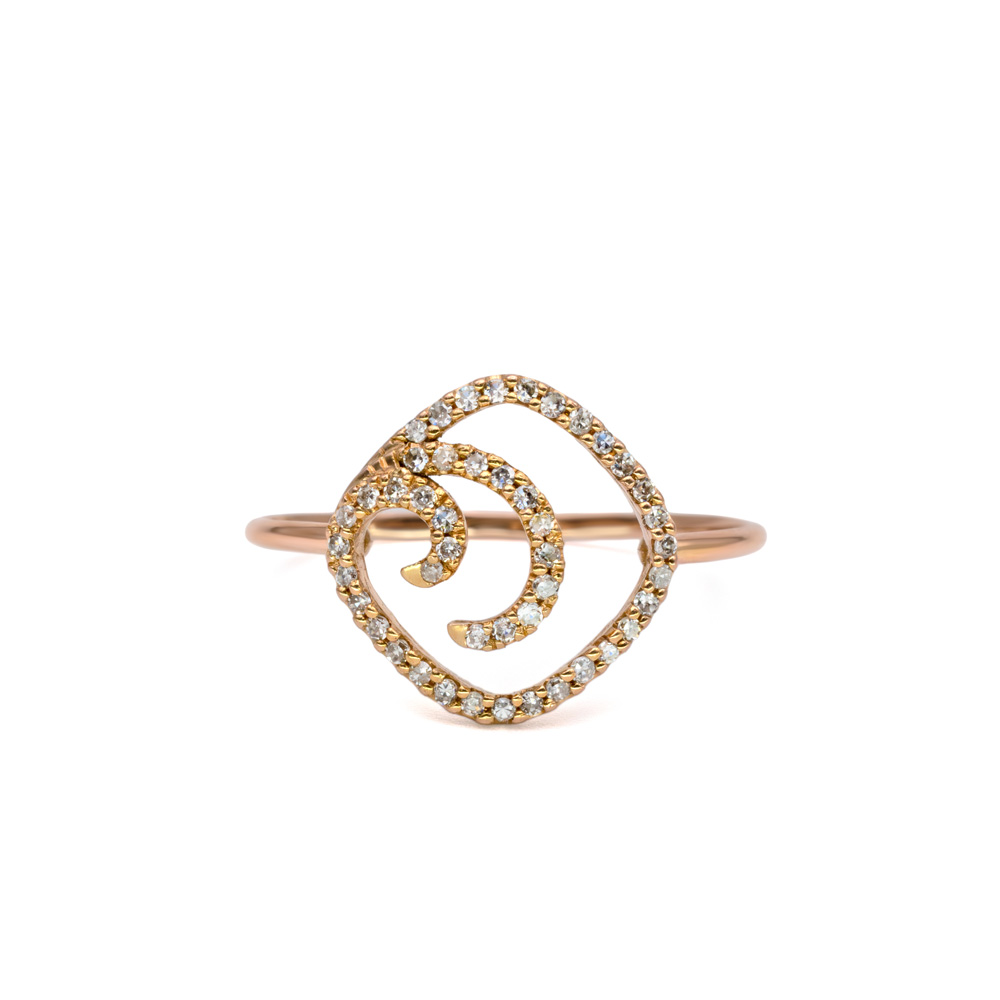 Petrals rozé arany gyűrű gyémánt pavé spirál rombusz motívummal vékony sínnel