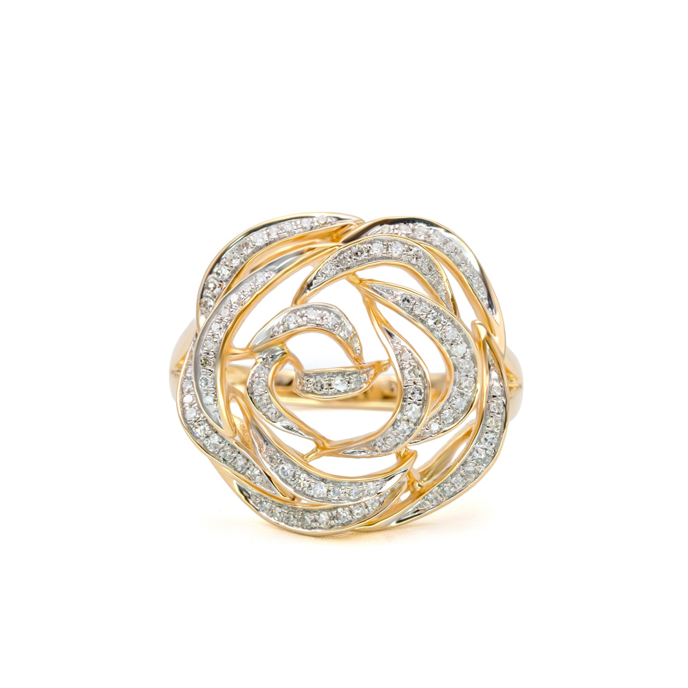 Petrals sárga arany gyűrű gyémánttal kirajzolt rózsa motívummal elegáns pavé szirmokkal