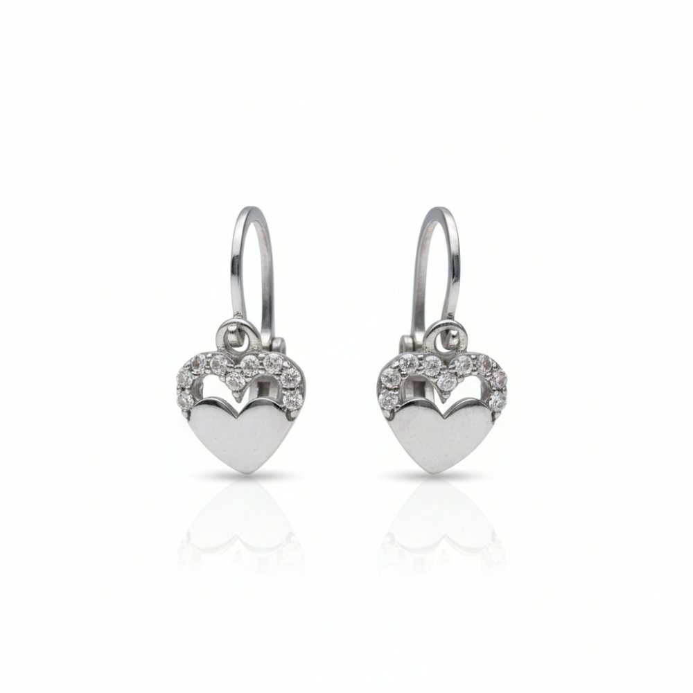 Petrals Heart cirkónia fülbevaló 14K fehéregyüttes aranyból szív designnal