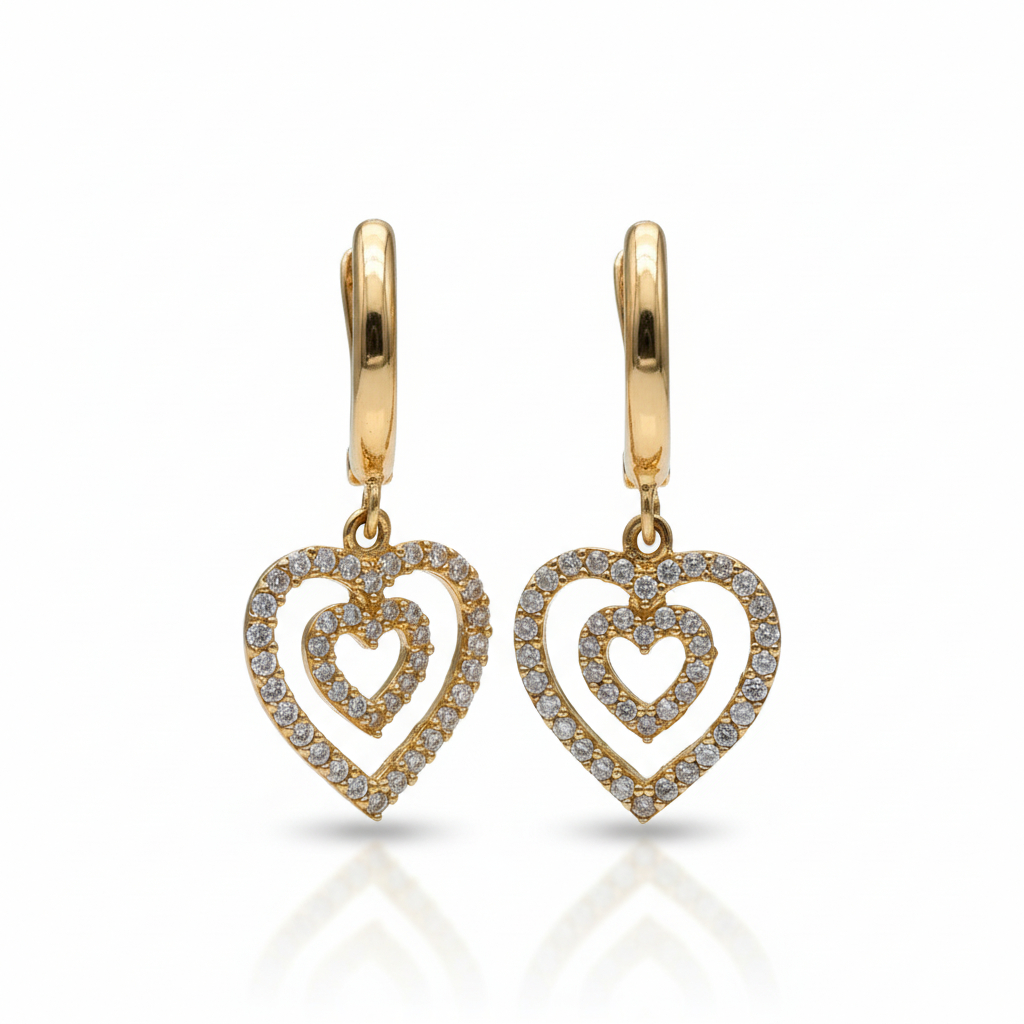 Petrals 14 karátos sárga arany fülbevaló dupla köves szívvel