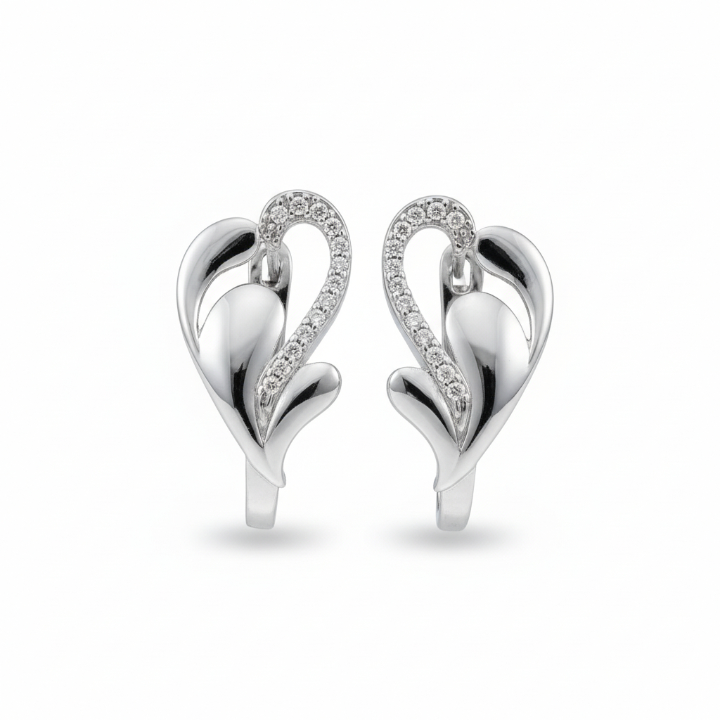 Petrals 14 karátos fehér arany köves fülbevaló liliom mintával