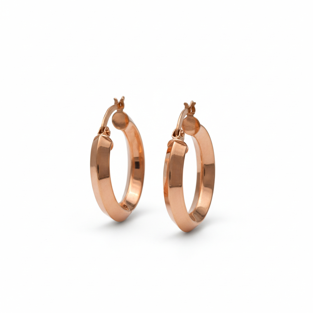 Petrals 14 karátos rozé arany tükörfényes lapos karika fülbevaló bepattintós zárral