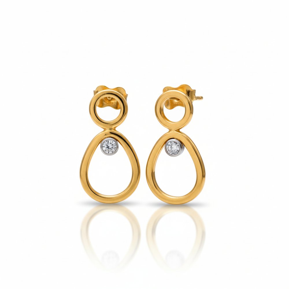 Petrals Elegáns Ovális Cirkónia Fülbevaló 14K aranyból, 0,12 ct kövekkel ovális foglalatban