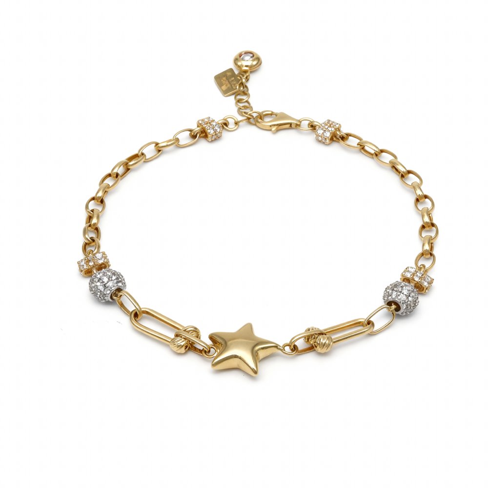 Petrals csillag pavé station karkötő 14 karátos sárga aranyból gyémánt motívummal elegáns láncon.