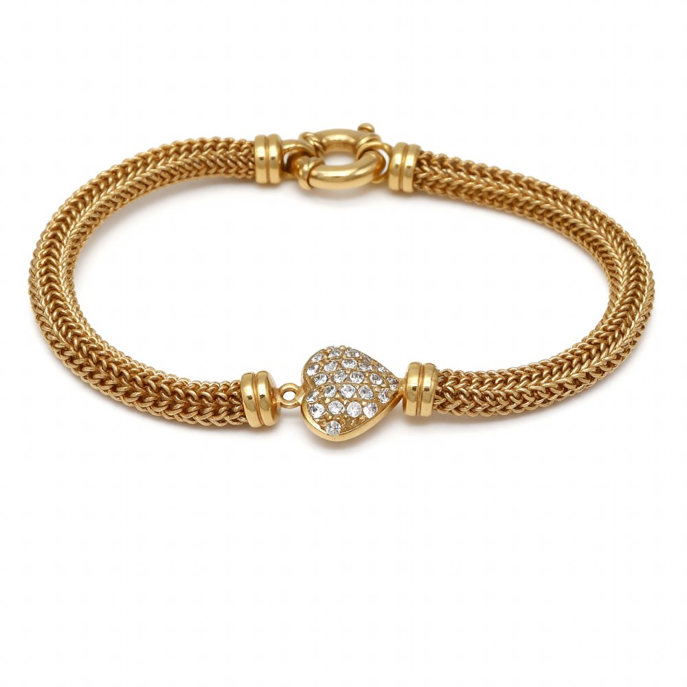 Petrals szív pavé braid karkötő 14 karátos sárga aranyból gyémánt medállal sodrott láncon.