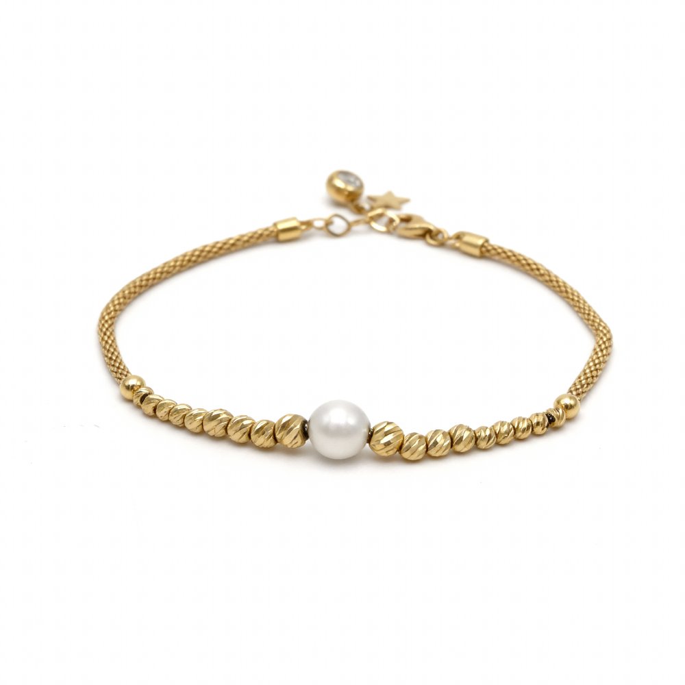 Petrals gyöngy csillag karkötő sárga aranyból gömbös lánccal és gyémánt díszítéssel.