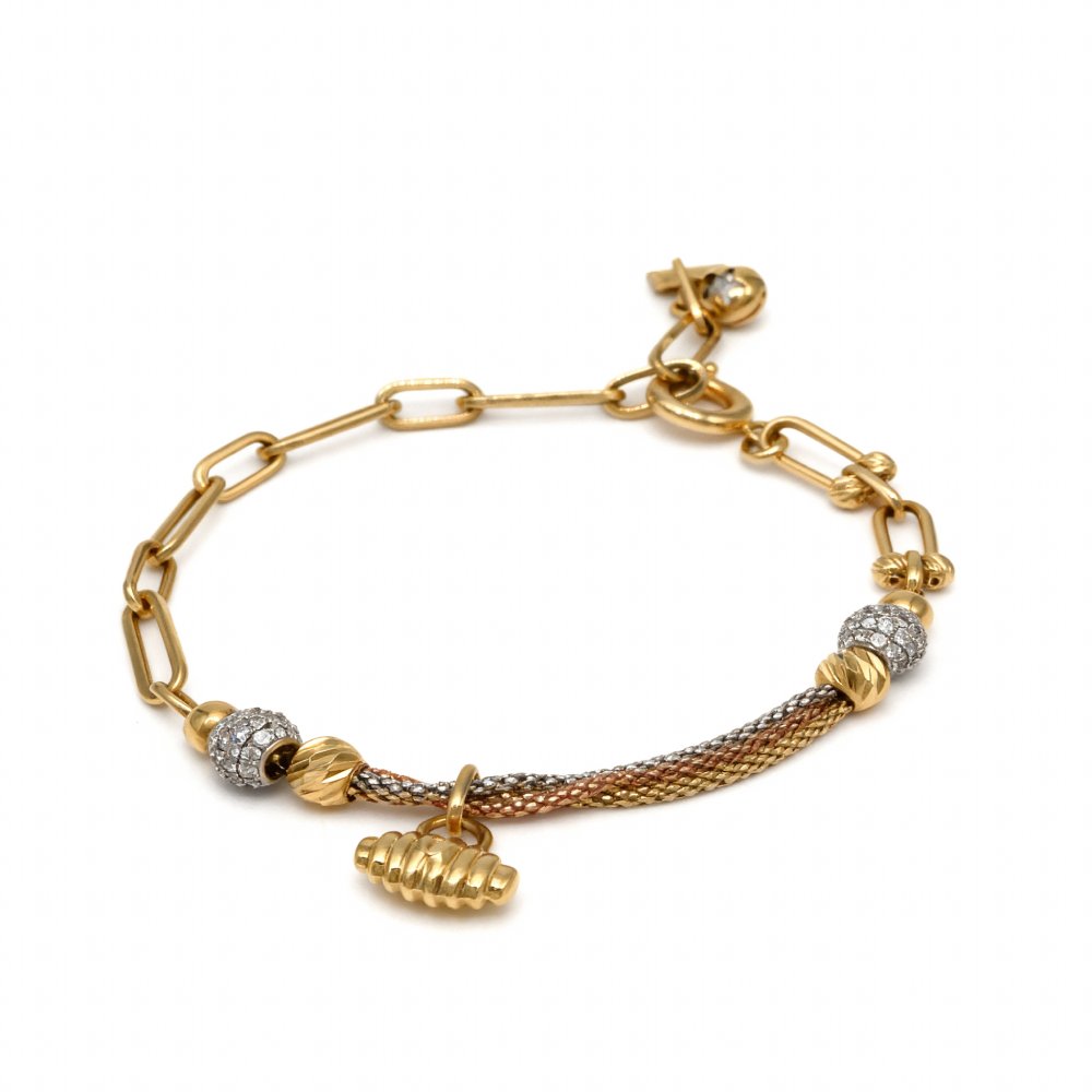 Petrals kagyló pavé lánc karkötő sárga aranyból gyémánt motívummal texturált láncon.