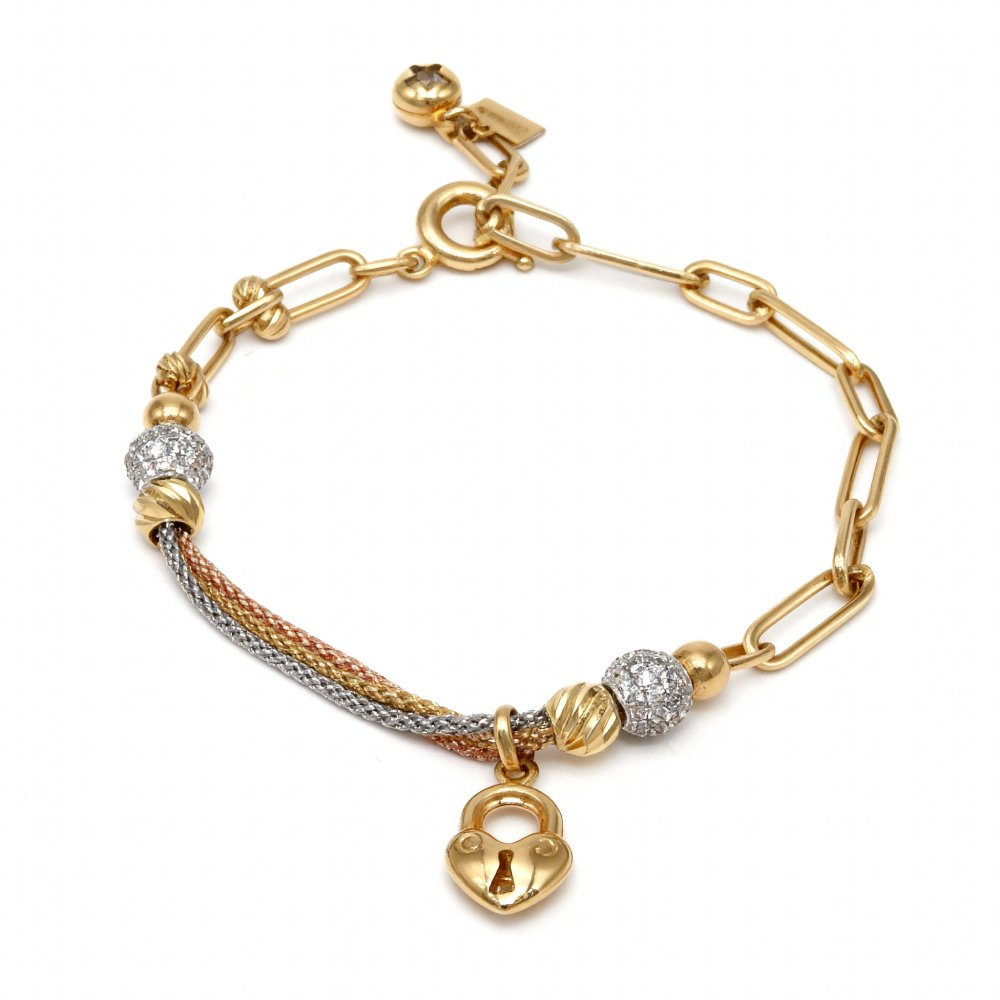 Petrals tricolor szív zár karkötő aranyból