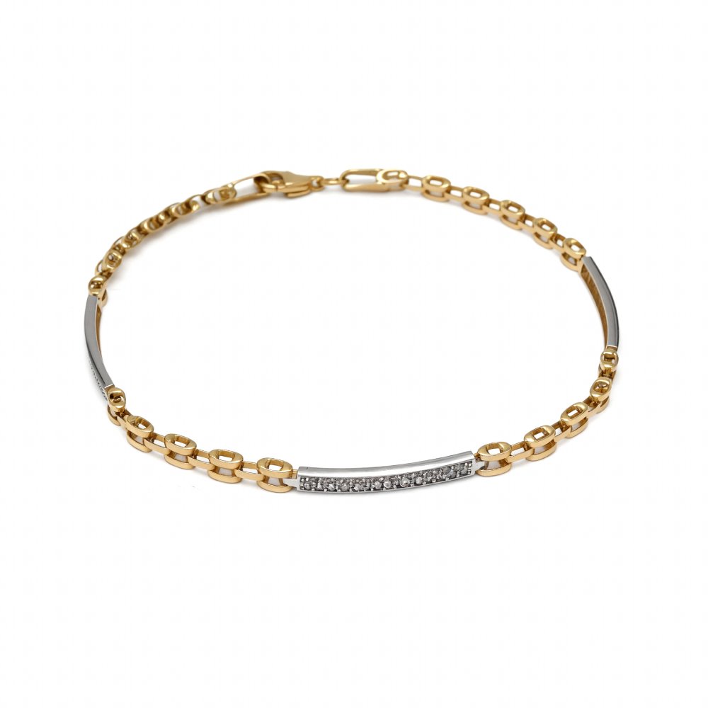 Petrals pavé csempézett lánc karkötő sárga aranyból gyémánt téglalap linkekkel.