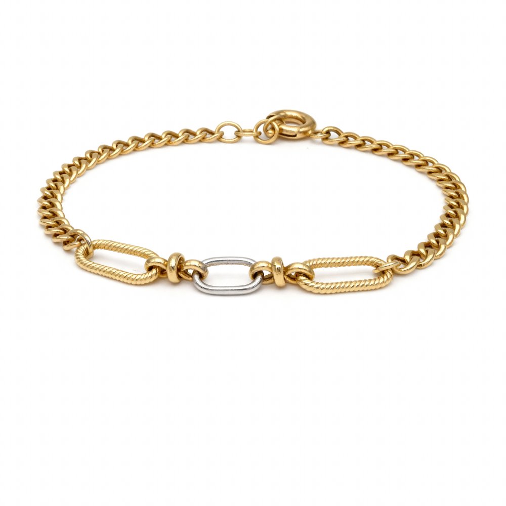 Petrals dupla csuklya lánc karkötő sárga aranyból összefonódó láncszemekkel.