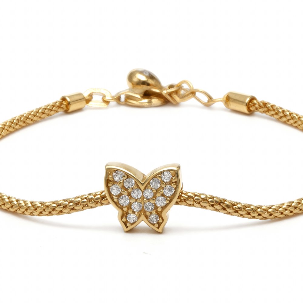 Petrals pillangó pavé karkötő 14 karátos sárga aranyból gyémánt motívummal, finom láncon.